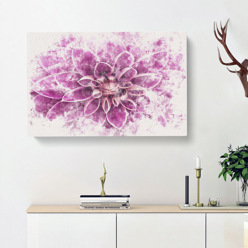 Pink Dahlia Flower Watercolour - Wrapped Canvas Print, 40cm H x 60cm W x 4cm D