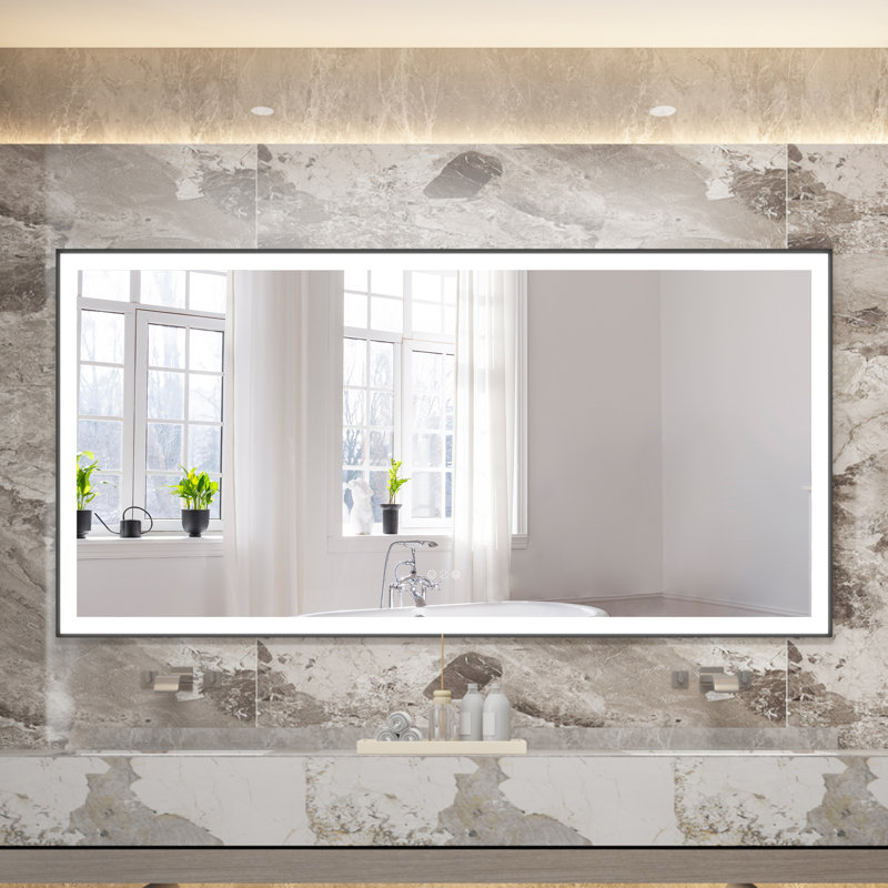 Miroir de salle de bain mural avec cadre DEL, 42 po x 84 po, Noir mat