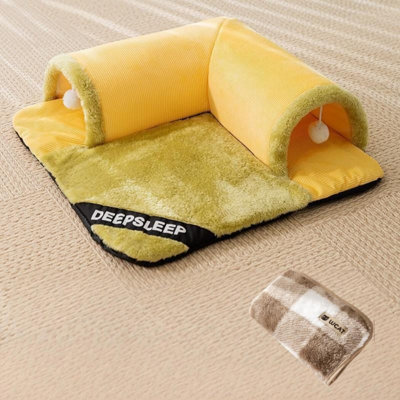 Cat Tunnel Bed with Removable Plush Mat - Soft Hideout & Play Tube