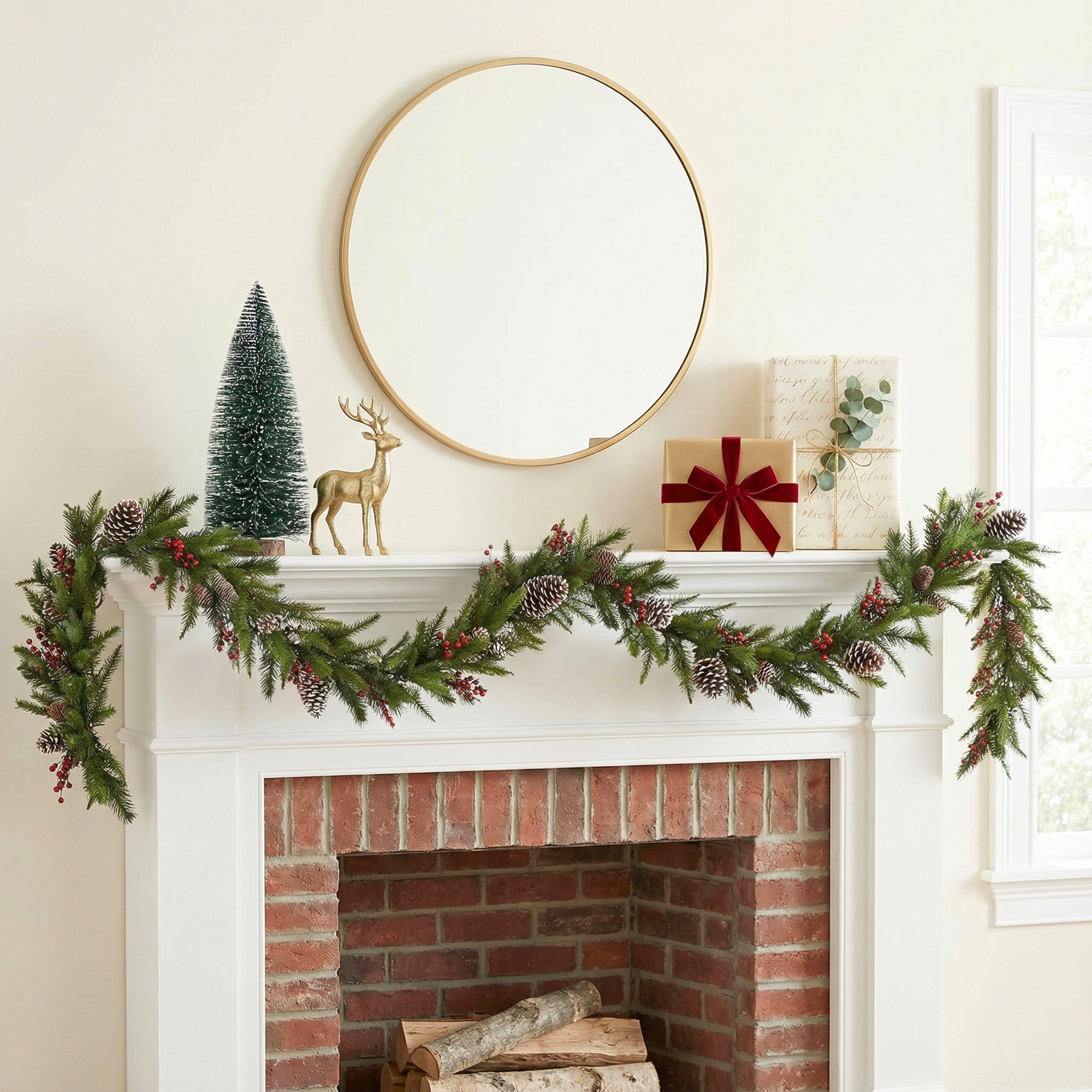 The Holiday Aisle® 9 ft. Bristle Berry Pine Garland with Battery Operated LED Lights