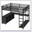 Lit mezzanine en métal avec bureau en L, cubes de rangement et garde-robe ouvert pour enfants, adolescents et adultes