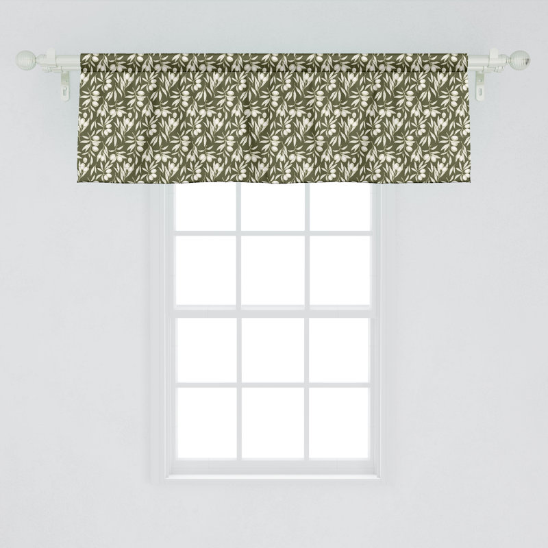 Olive Green and White Satin Rod Pocket Valance Set