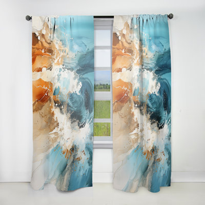 Dillian Teal Waves Fight - Nautical Curtain - Velvet Room Darkening - 1 panel