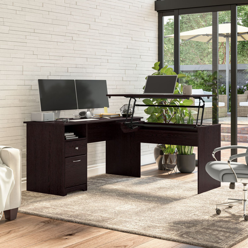 Kaionna L-Shaped Executive Desk, Espresso Oak, 30" H x 72" W x 69.17" D