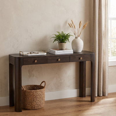 Console rustique avec coins arrondis, 3 tiroirs dissimulés et pieds épais - Table d'entrée pour le couloir et le salon