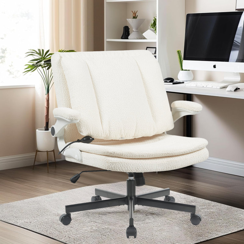 Modern Cross Legged Office Chair With Adjustable Armrest And Swivel Wheels, Beige
