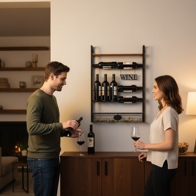 8 Bottle Wall Mounted Wine Bottle Rack Black