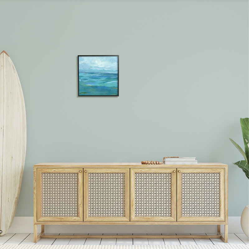 «Flowing Ocean Tide Abstract» par Victoria Barnes - peinture à cadre flottant sur bois, Giclée encadrée noir minuit
