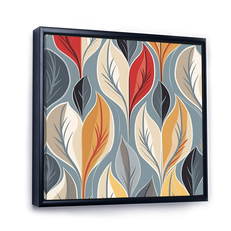 Feuilles abstraites rétro IV - impression, 34" H x 44" W, Cadre flottant noir