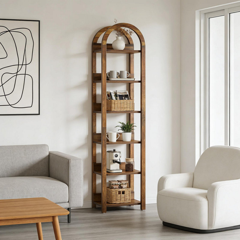 Storage Rack,6-Tier Bookshelf,Slim Arched Bookcase