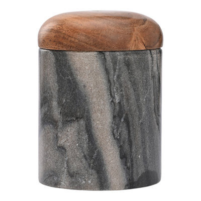 Boîte décorative ronde contemporaine en marbre avec couvercle en bois d'acacia - Idéale pour la décoration intérieure - Rangement moderne pour la chambre - 12,7 cm, gris et brun