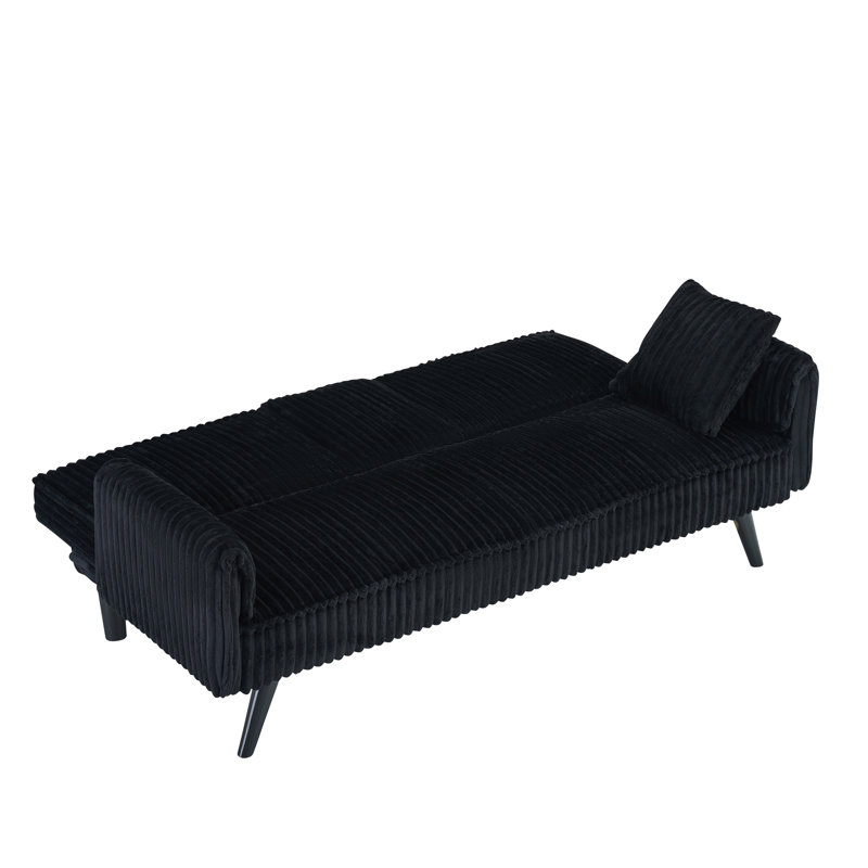 Minimalist Style, Straight-Line Corduroy Sofa Suitable For Sitting And Lying In The Living Room And Bedroom, Black
