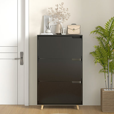 Narrow Shoe Cabinet with 3 Flip Doors and Adjustable Shelves