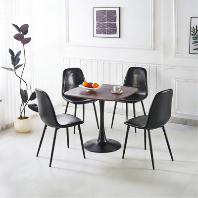 Ensemble de salle à manger 1 + 4,5 pièces, table de salle à manger à pieds en métal pour 4-6 personnes avec plateau en panneau de fibres à densité moyenne, table de salle à manger à piédestal, table basse de loisirs