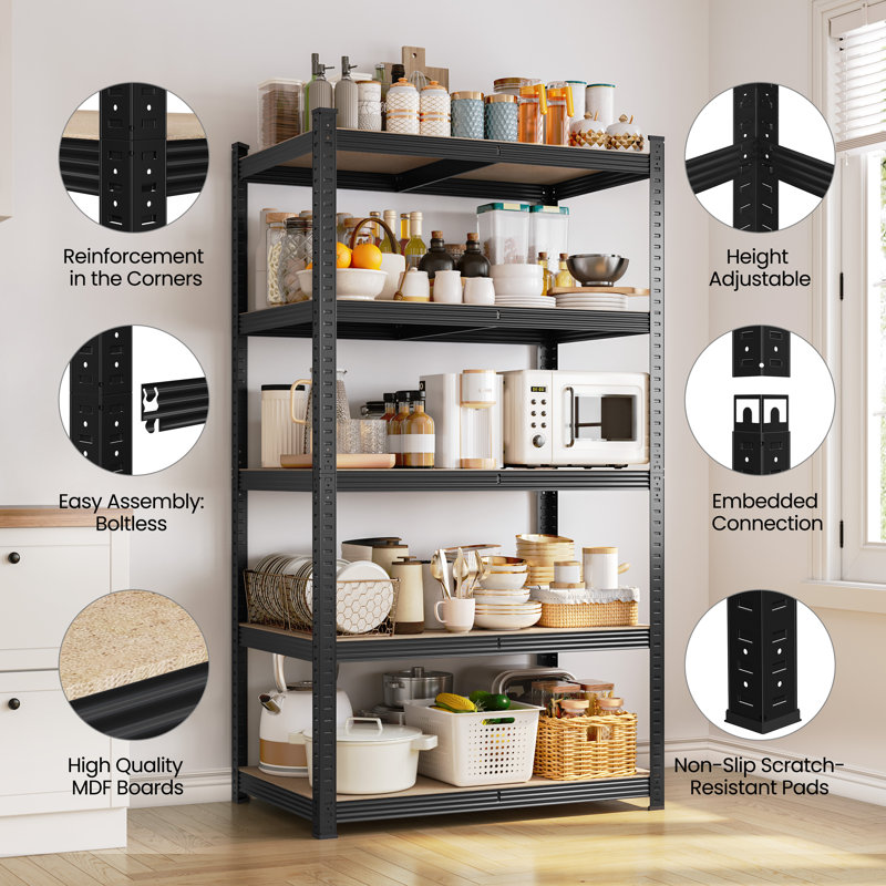 180cm 4 Shelf Shelving Unit, 180cm H x 90cm W x 60cm D, Black/Brown