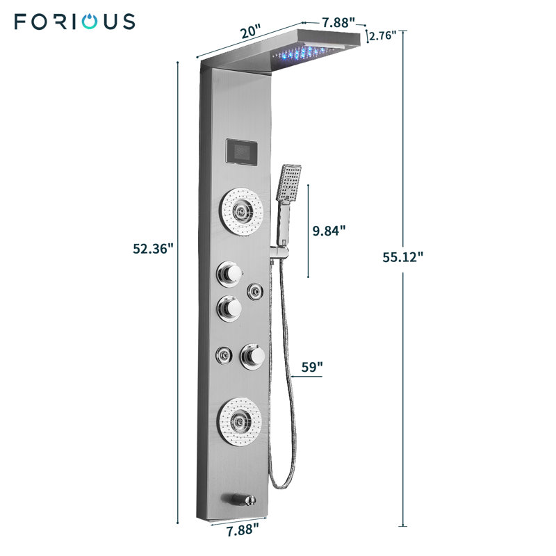 55.12'' Shower Panel with Adjustable Shower Head, Silver