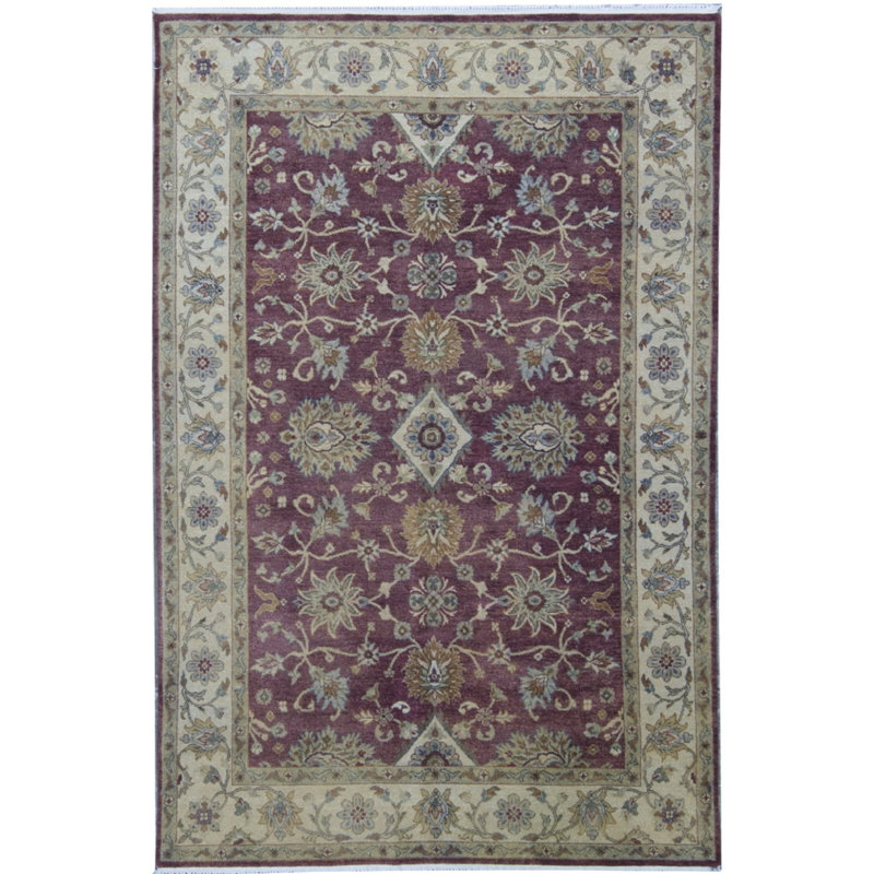 Tapis rouge et ivoire noué à la main de haute qualité