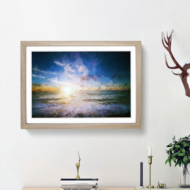 Abstract Beach in San Diego - Picture Frame Graphic Art Print, Oak Framed, 27cm H x 36cm W x 2cm D