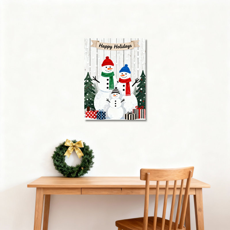 «Snowman Holiday», art mural sur toile, H 18 po x l 12 po
