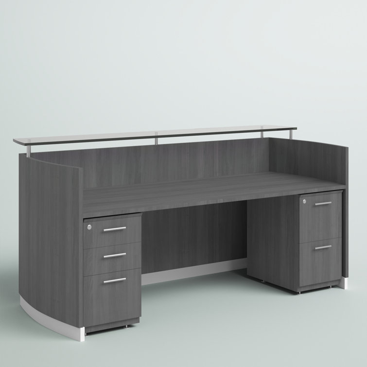 Cason Rectangle Solid Wood Reception Desk with Filing Cabinet