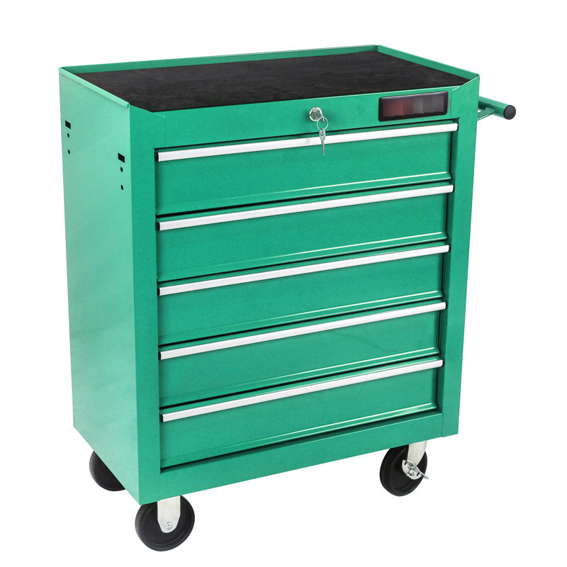 Chariot à outils d'atelier avec 5 tiroirs, système de verrouillage et verrou de rangement à 4 tiroirs, Vert