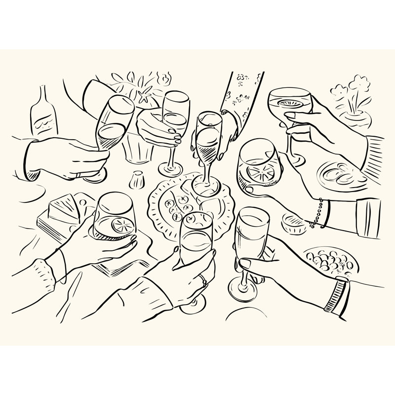 Dinner Party Sketch by Victoria Barnes - Wrapped Canvas Print, 30 cm H x 46 cm W