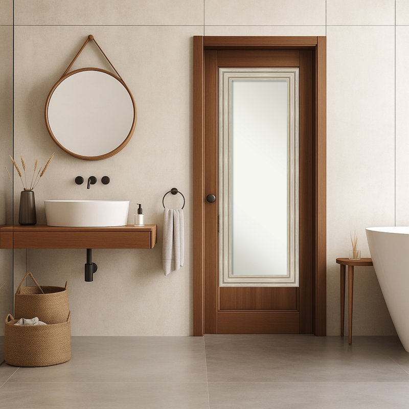 Sierra Non-Beveled Wood Framed Full-Length On the Door Mirror, Silver
