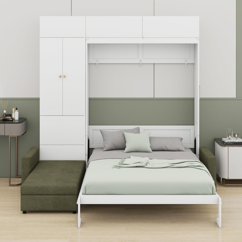 Lit escamotable mural avec canapé et tablettes Murphy, Blanc