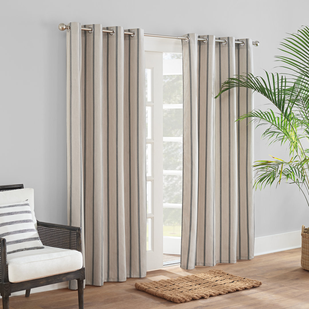 Synthetic Striped Semi-Sheer Outdoor Grommet Single Curtain Panel Keeco Size per 