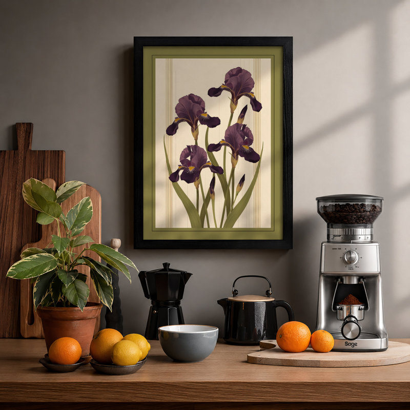 Purple Irises Study Botanical - Framed Print, A3 - 42.0 x 29.7 cm, Black