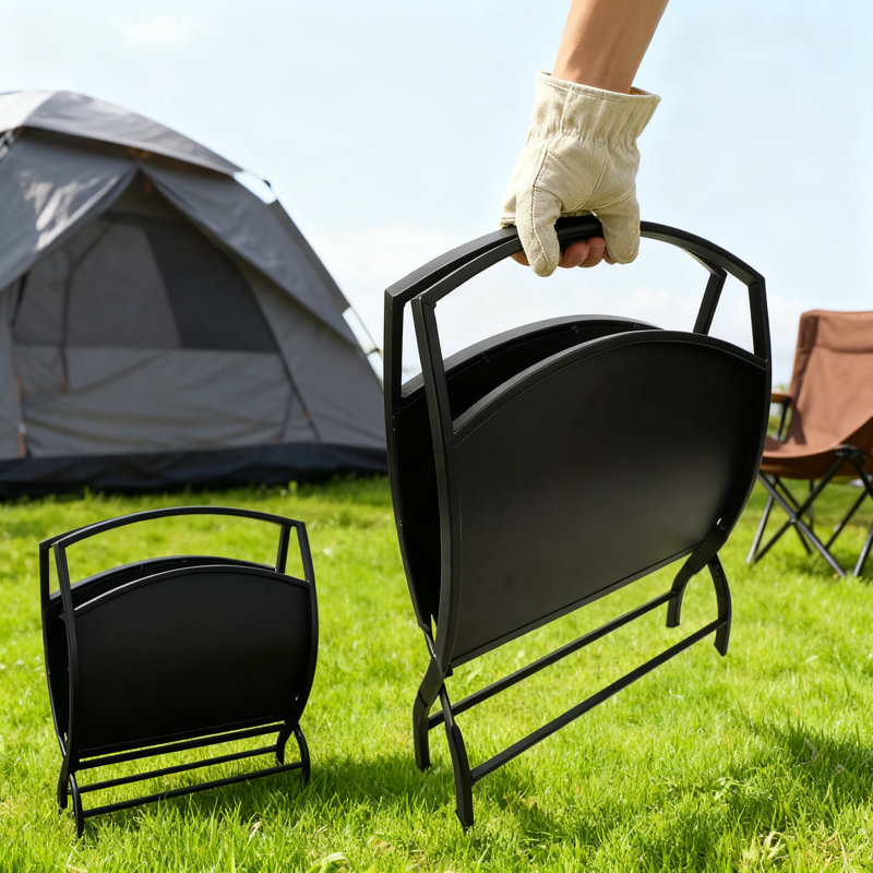 Support à bois de chauffage pliable pour une utilisation intérieure et extérieure, support à bûches en acier compact avec conception peu encombrante, aucun assemblage requis