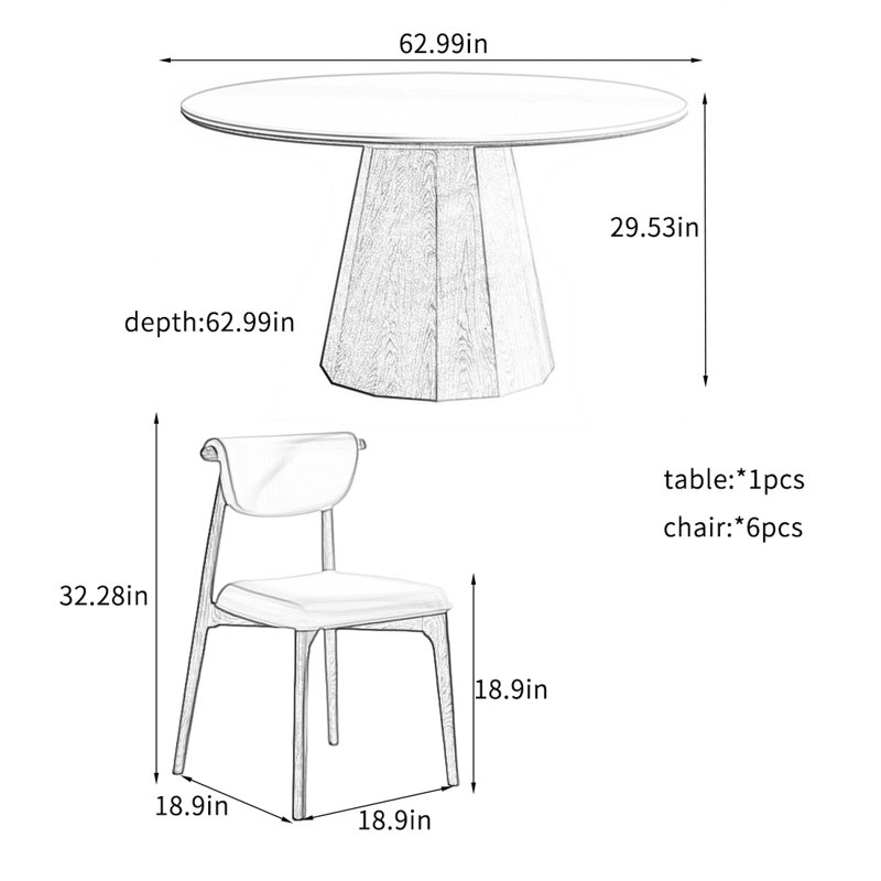 Solid Wood & Thick Slate Dining Table Sets., 29.53"H x 62.99"L x 62.99"W