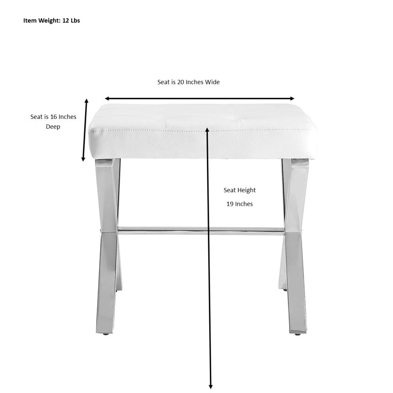Banc de meuble-lavabo moderne blanc 20 po x 16 po x 19 po avec revêtement en similicuir et structure chromée