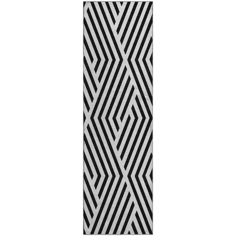 Premium Machine Washable Cerrito AMF550 Black Rug, Runner 2'3" x 7'6"