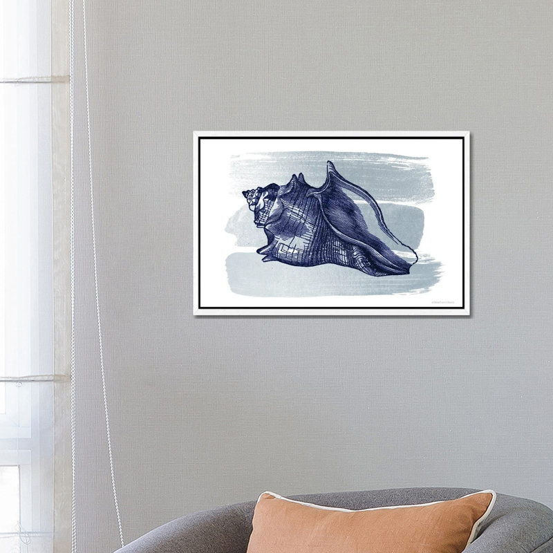 Brushed Midnight Blue Seashell by Bluebird Barn - Print on Canvas, 66.04 cm H x 45.72 cm W, White Floater Frame