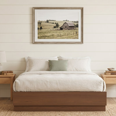 Modern Headboard-Free Wood Platform Bed with Stepped Base and Lift-Up Storage, Full, Walnut Brown