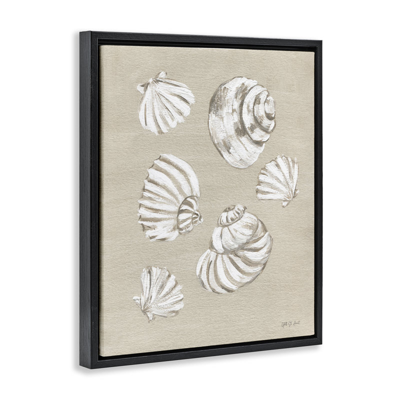 «Beach Shell Treasures», art mural encadré sur toile flottante par Yvette St. Amant, Cadre flottant noir de jais
