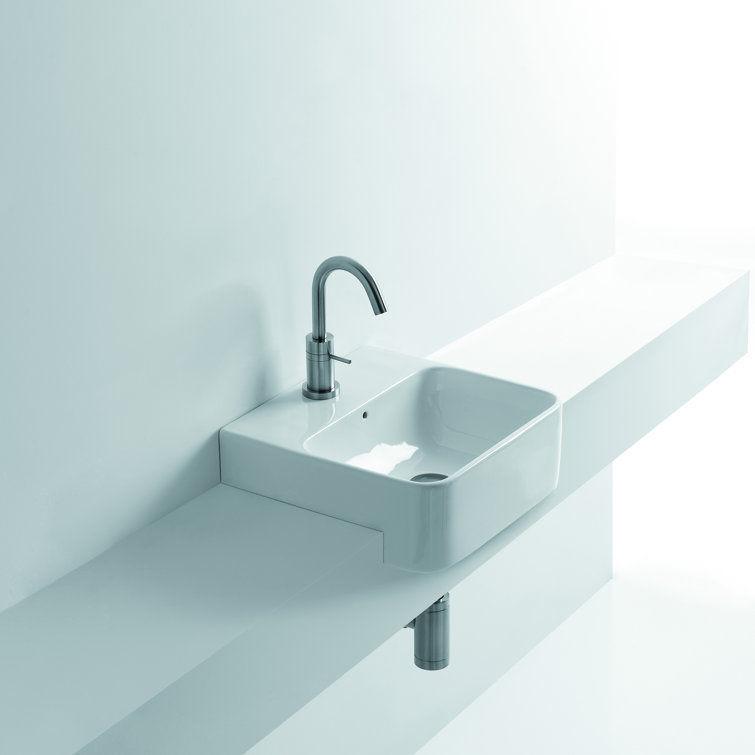 WS Bath Collections Normal 13.8'' White Ceramic Rectangular Bathroom Sink with Overflow