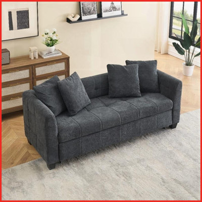 77.9-Inch Dark Grey Cloud Velvet 3-Seater Sofa Bed – Modern for Living Room &amp; Bedroom