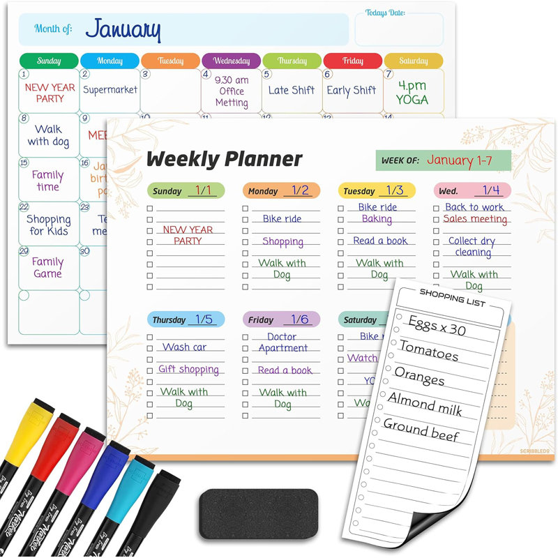 Monthly Planner Magnetic Whiteboard Refrigerator Calendar Dry Erase Weekly Planner 13” X 17”
