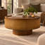 Table basse ronde de style bohème avec rangement intégré, 78,3 cm (30,85 po), en rotin brun noyer avec espace de rangement dissimulé