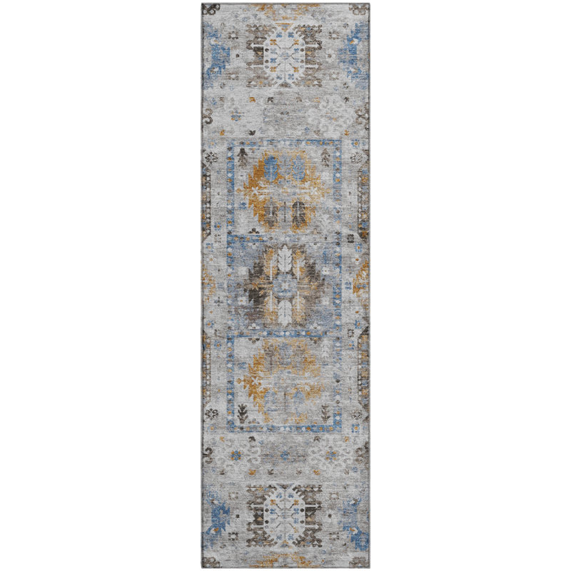 Tapis bohème de qualité supérieure lavable à la machine Mayfield AMF2198, Gris, Tapis de couloir 2 pi 3 po x 7 pi 6 po