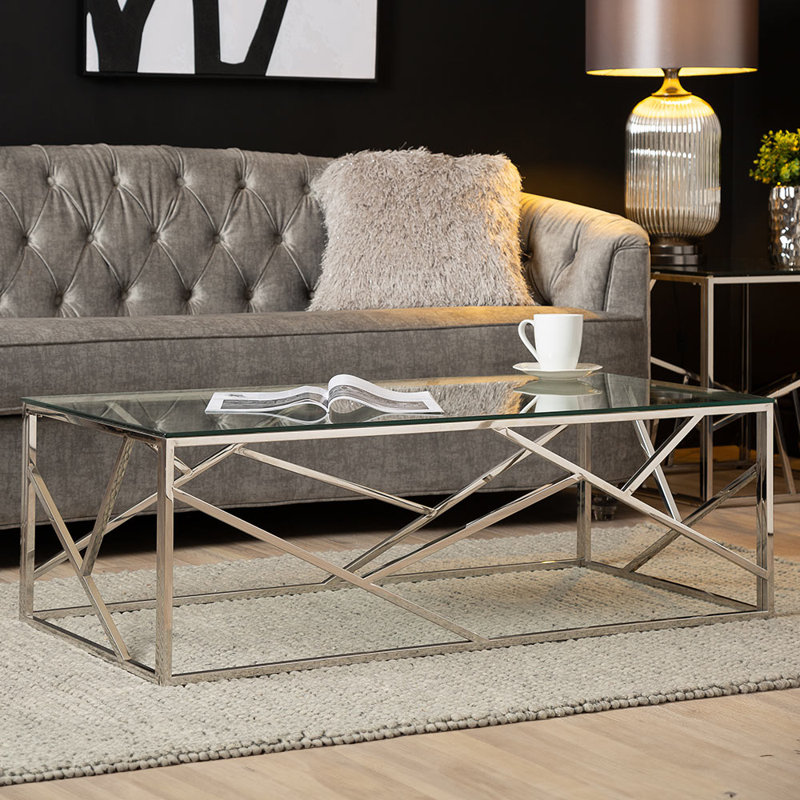 Edgar Coffee Table for Living Room Furniture, 120cm Rectangular Metal Centre Table, Silver