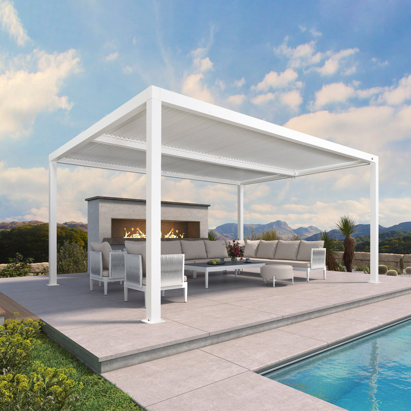 Pergola à persiennes en aluminium mauve 12 pi x 16 pi avec auvent réglable pour terrasse de jardin