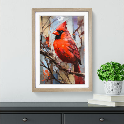 Cardinal Bird Gestural - Single Picture Frame Print on Wood
