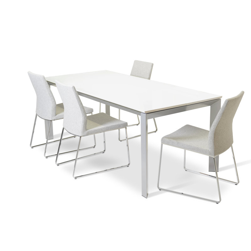 Pasha Sled Dining Chair in Wool, Silver Wool