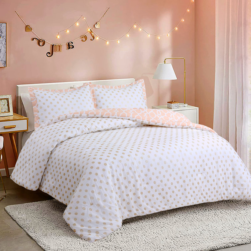 Twin White Microfiber Reversible Girls' Comforter Set