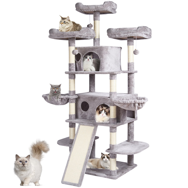 68.5" Light Gray Sisal Cat Tree with Condos and Hammocks