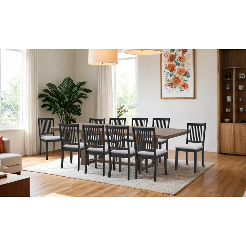 Swick Solid Wood Frame Fabric Upholstered Seat Slat Back Dining Side Modern Traditional Farmhouse Chair, Black