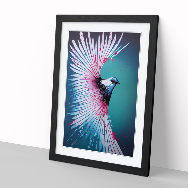 Annell Dove Bird Paint Splatter Vol.1 - Picture Frame Print, 64cm H x 46cm W x 2cm D, Oak